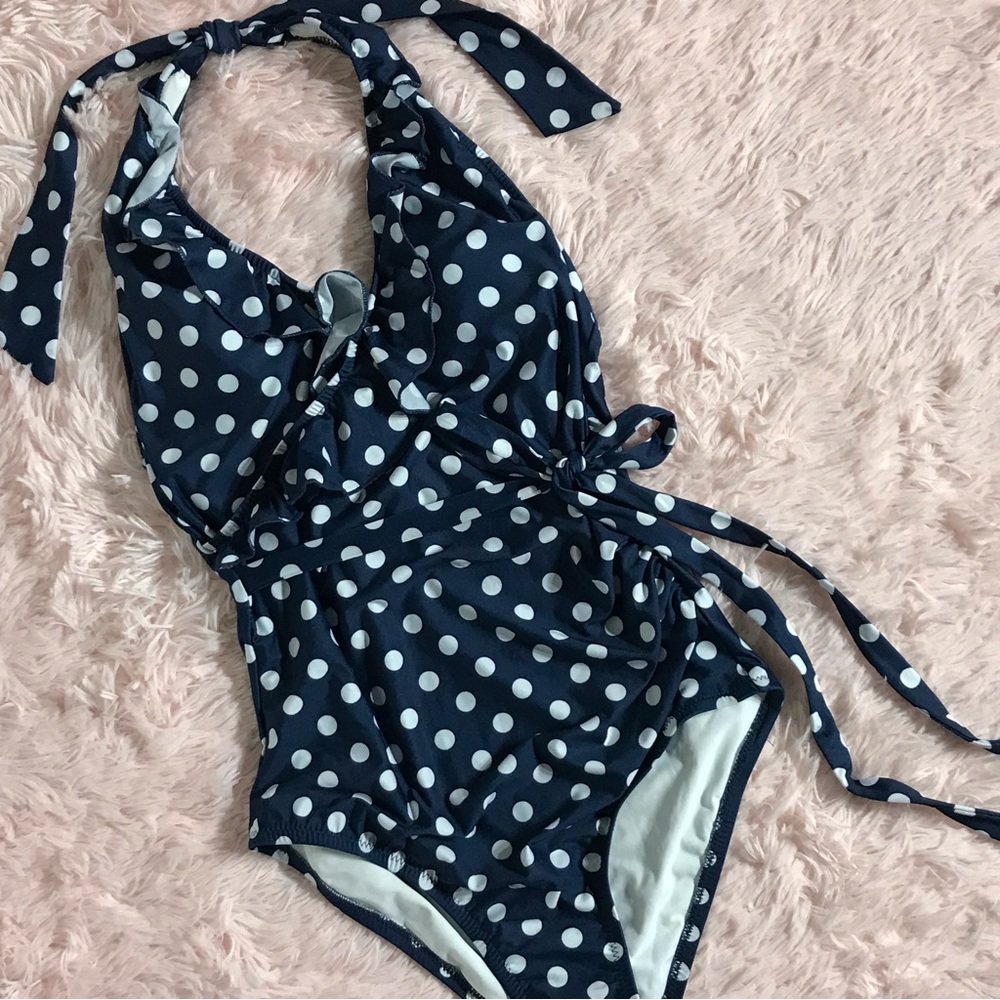 ModCloth new polka dot navy white one piece swimsuit